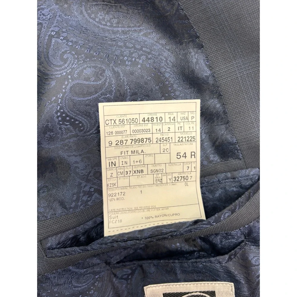 Ermenegildo Zegna Italy 54 44R Navy Windowpane Blazer Jacket Sport Suit Coat